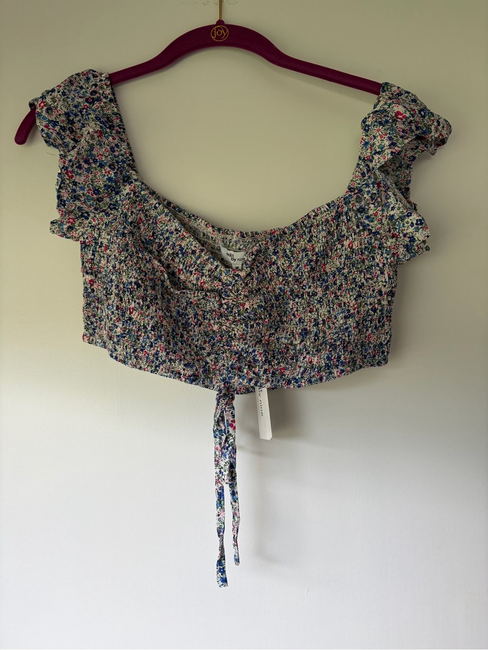 Edit by Nine Smocked Floral Crop Top with Ruffle Straps - White Multi - Size M